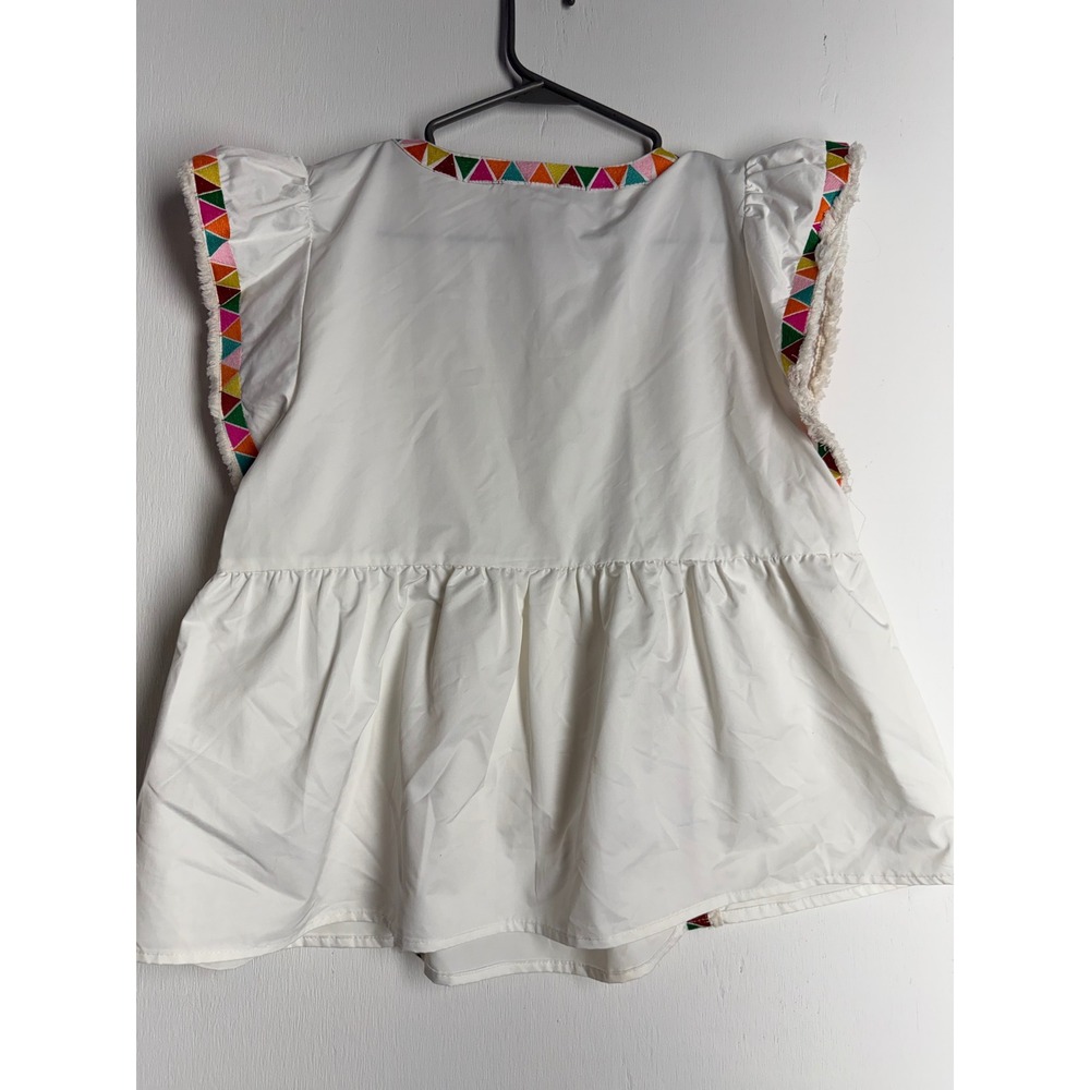 THML White Flutter Sleeve Peplum Top Embroidered V-Neck Boho Blouse Small - Picture 5 of 8